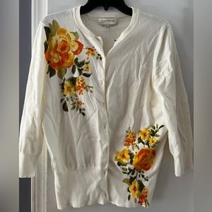 Very pretty off white flower button down sweater